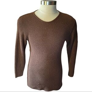 Vtg Liz Wear USA Copper Metallic Shimmering Long Sleeve Knit Cotton Sweater XSP